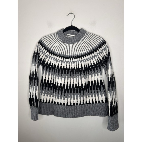 Everlane Sweaters - Everlane 100% Wool Fair Isle Sweater Women's Gray White Long Sleeve Size Medium